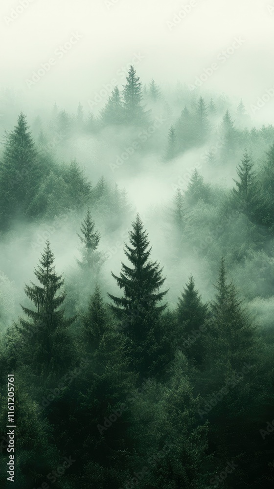 Fototapeta premium Enigmatic Fog-Shrouded Coniferous Forest