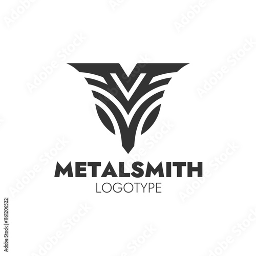 A modern and stylish logo for a metalsmith, featuring bold and clean typography with an abstract emblem