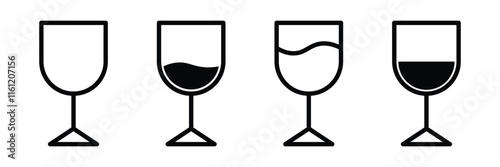 Wine glass icon. Set of wine glass icon, vector silhouette design.