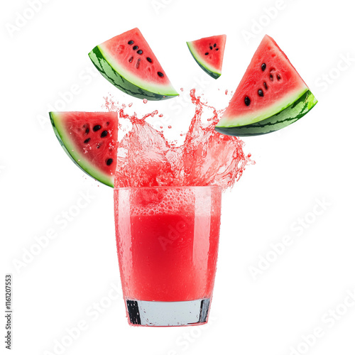 Watermelon juice splash with fresh slices  
