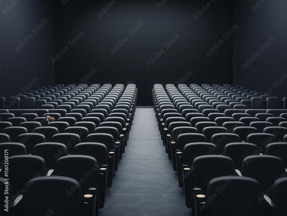 Fototapeta premium A clean, minimalist cinema with an usher assisting guests to their seats, modern entertainment, elevated experience