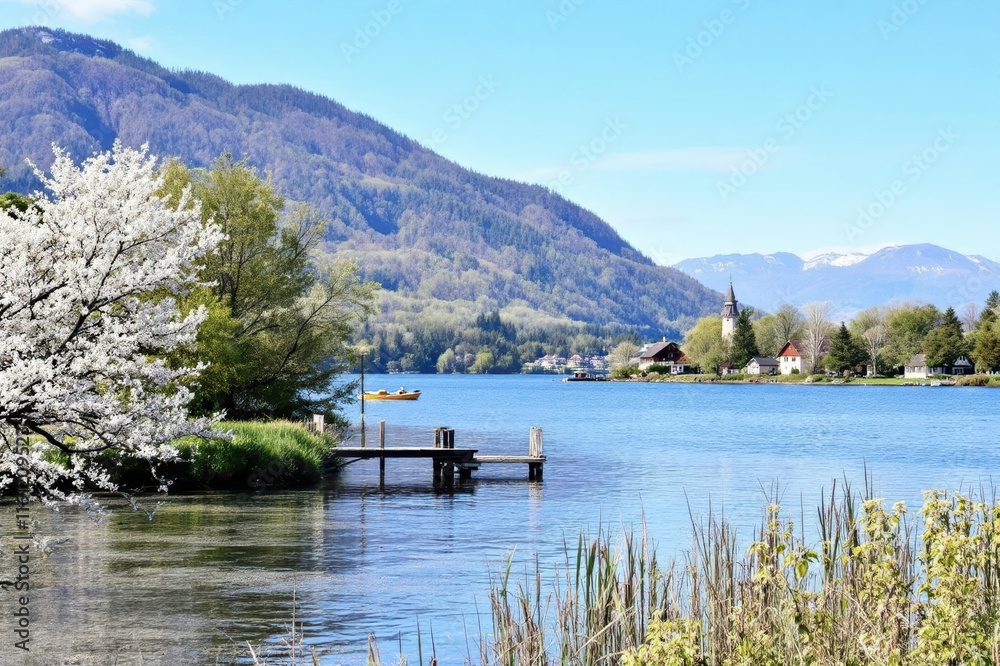 Obraz premium Scenic view of Berger See in spring with Bergerseehutte in background