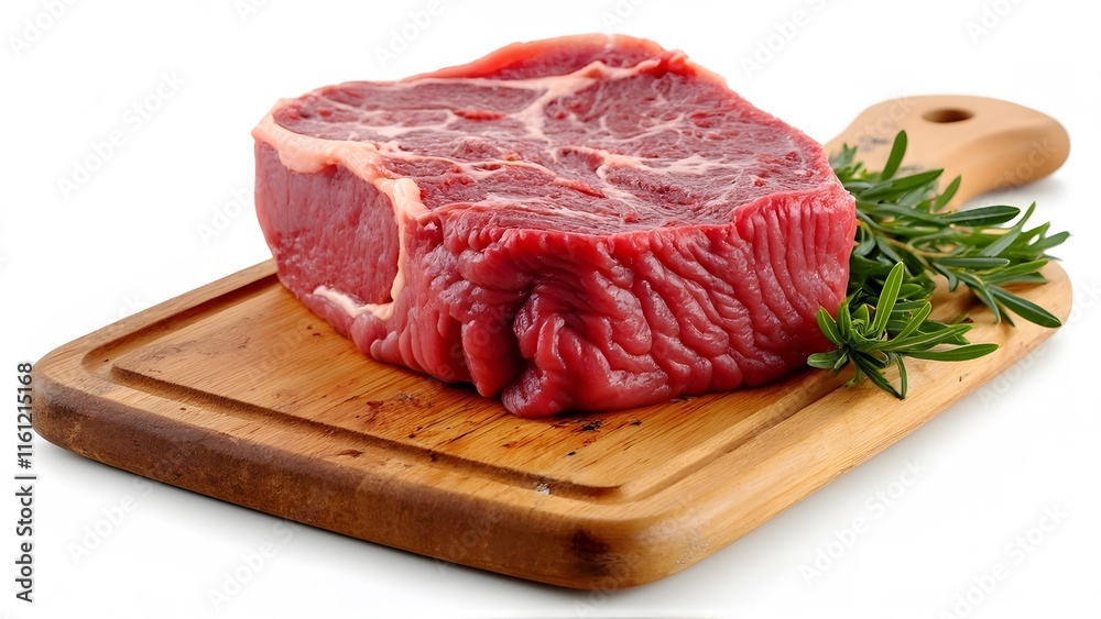 Raw Beef Steak on Rustic Wooden Cutting Board - Isolated Transparent Background Raw Beef Steak on Rustic Wooden Cutting Board - Isolated Transparent Background