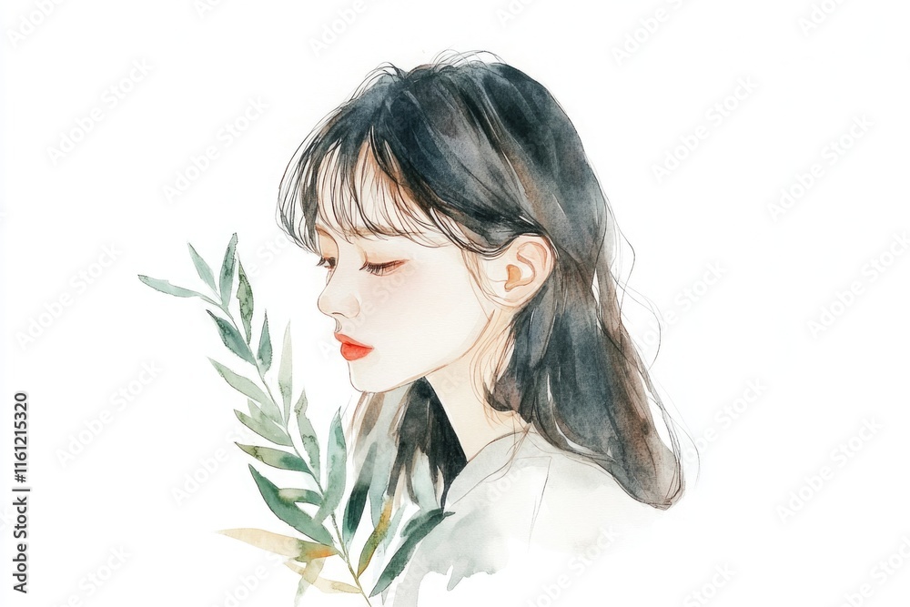 A woman holds a plant, possibly symbolizing new life or growth A woman holds a plant, possibly symbolizing new life or growth