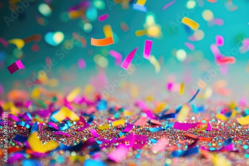 Colorful confetti falling from the sky, ideal for celebrations and party themes