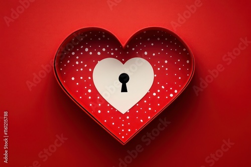 Romantic Heart-Shaped Gift Box with Keyhole on Vibrant Red Background, Perfect for Valentine's Day Surprises and Sweet Gestures