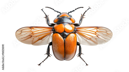 A close-up of a Red Admiral butterfly resting on a branch highlighting its vibrant colors and markings, isolated on white background. photo
