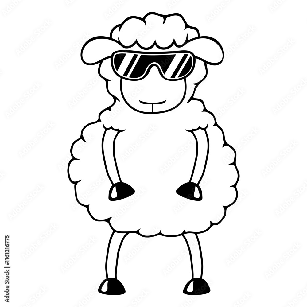 Obraz premium Sheep Cool Sunglasses DJ Party Music Club Disco Design Lover Art Vector Illustration Card T-Shirt Poster Sticker Graphic Print Decorative Drawing Isolated Logo Decoration Symbol Creative Cool Style 