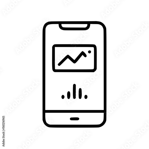 Smartphone with health graph in outline icon style, health and fitness theme.