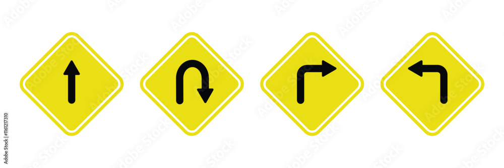 Go Straight This Way One Way Only U Turn Left and Right Black Arrow Sign Direction Icon. Vector Arrow Icon Set, Illustration. Go Straight This Way One Way Only U Turn Left and Right Black Arrow Sign Direction Icon. Vector Arrow Icon Set, Illustration.