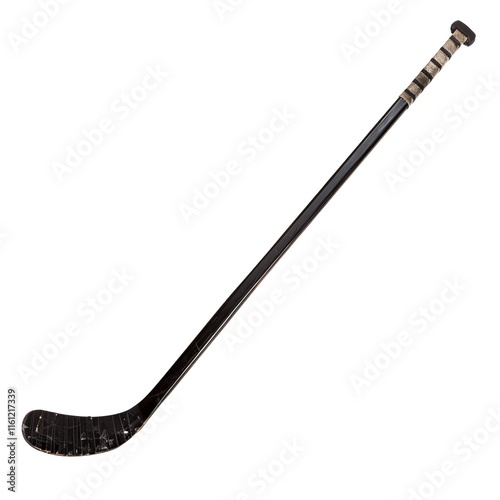 Worn Hockey Stick with Taped Handle and Blade Isolated on Transparent Background