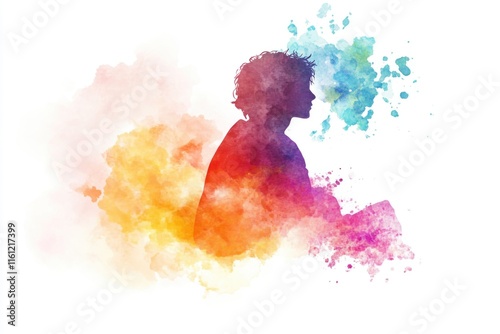 A single individual posing in front of vibrant colors