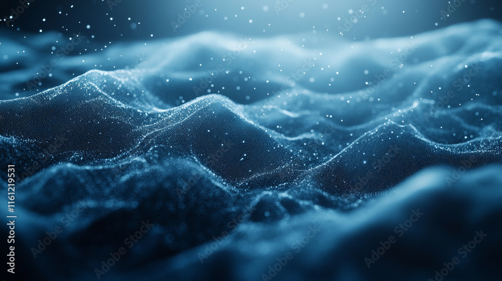 Mystical underwater scene with luminous waves and shimmering particles in a dark setting Mystical underwater scene with luminous waves and shimmering particles in a dark setting