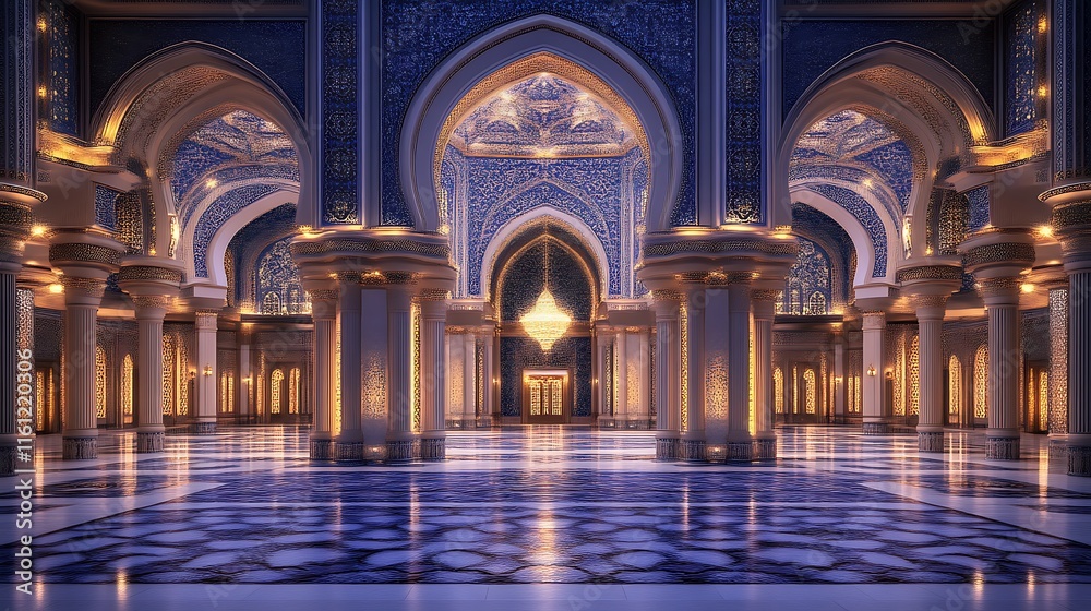 Majestic Palace Interior with Elegant Arches and Columns Majestic Palace Interior with Elegant Arches and Columns