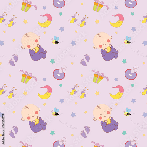 Baby seamless pattern template repeating kid elements