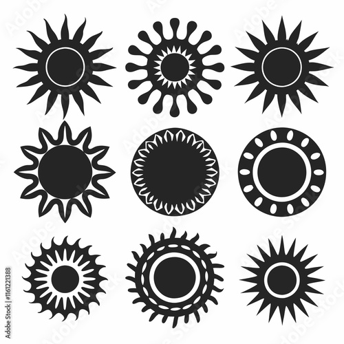 6 set of different type Sun
silhouette  vector illustration isolated  on white background