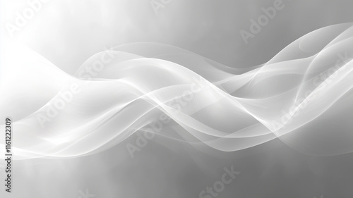 Sleek white and gray abstract background with flowing translucent wave patterns and minimalistic design, background for Powerpoint presentation, web banner design