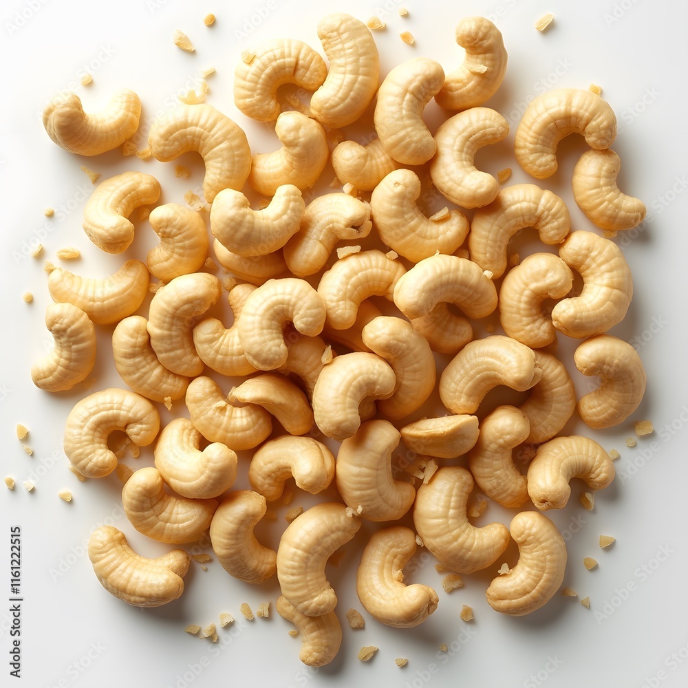 Golden Salted Cashew Nuts, High-Definition Overhead Shot of Scattered Nuts, Showcasing Texture and Curves Golden Salted Cashew Nuts, High-Definition Overhead Shot of Scattered Nuts, Showcasing Texture and Curves