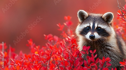 Raccoon Amidst Vibrant Autumn Foliage photo