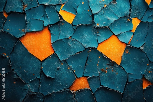 A close-up shot of a cracked concrete wall with orange paint, suitable for use in construction or renovation related projects photo