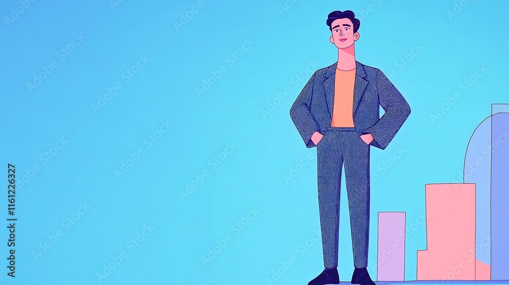 Confidently Striding Towards Success: Digital Illustration of Businessman Against Abstract Chart Background. AI Generated Confidently Striding Towards Success: Digital Illustration of Businessman Against Abstract Chart Background. AI Generated