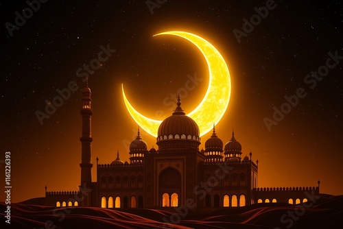 Eid Mubarak greeting card Eid background with mosque