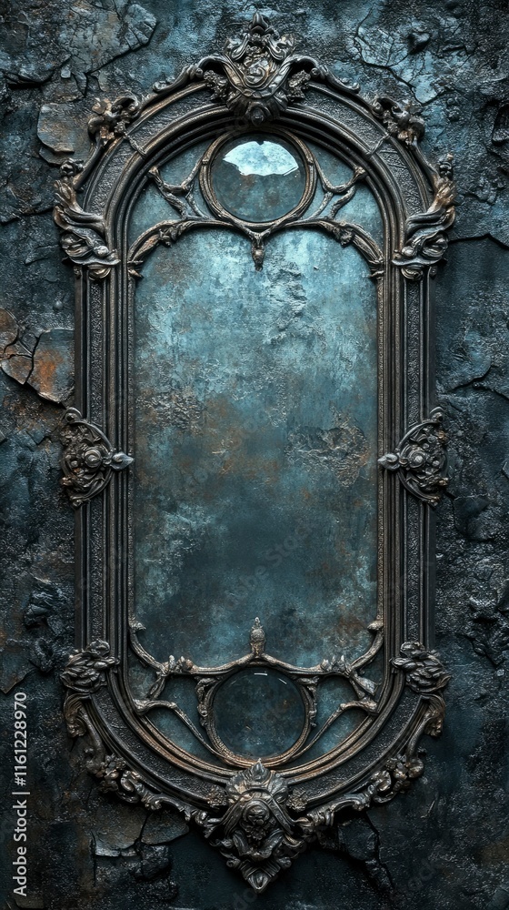 Fototapeta premium Ornate Antique Mirror on Distressed Wall - Gothic, Dark, Mystical Background