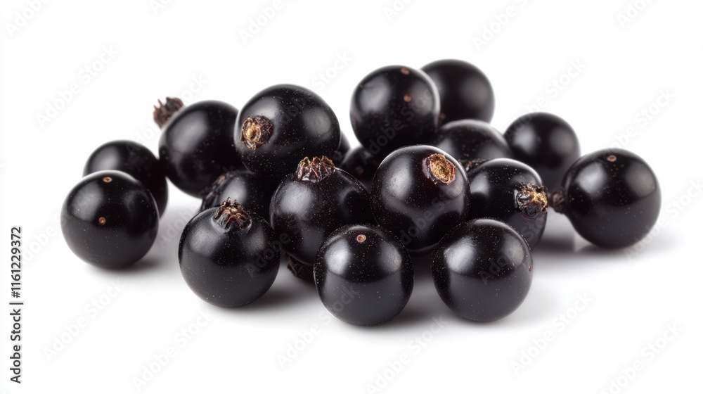 Fresh blackcurrants on white background highlighting rich color and texture Fresh blackcurrants on white background highlighting rich color and texture