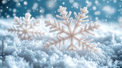 Single snowflake perched atop a mound of fresh powder, perfect for winter scenes and festive designs