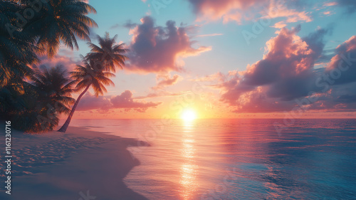 Looping ocean landscape at sunset on a tropical sand beach