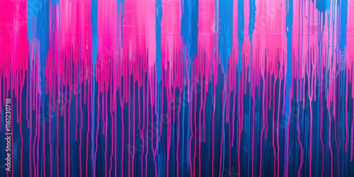Vivid abstract art with dripping pink and blue paint streaks