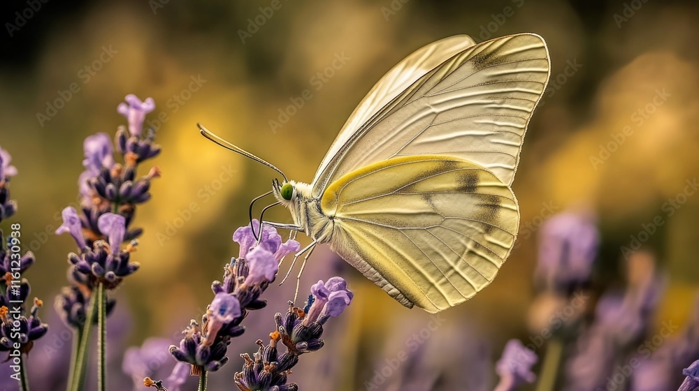A butterfly perched on the petals of a purple flower, surrounded by greenery A butterfly perched on the petals of a purple flower, surrounded by greenery