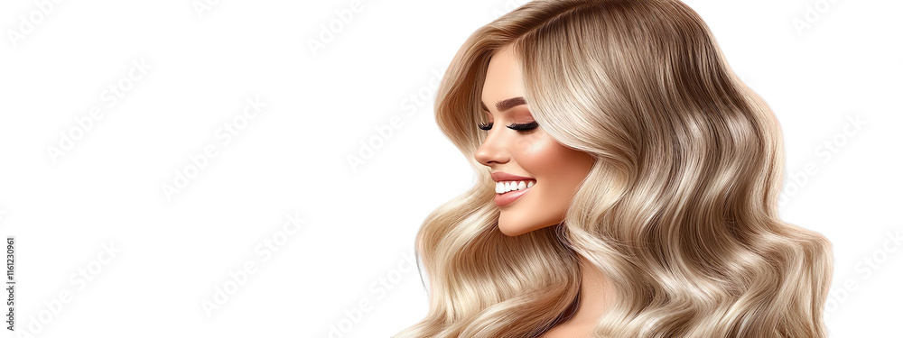 Elegant Blonde Woman with Soft Wavy Hair Transparent Background Elegant Blonde Woman with Soft Wavy Hair Transparent Background