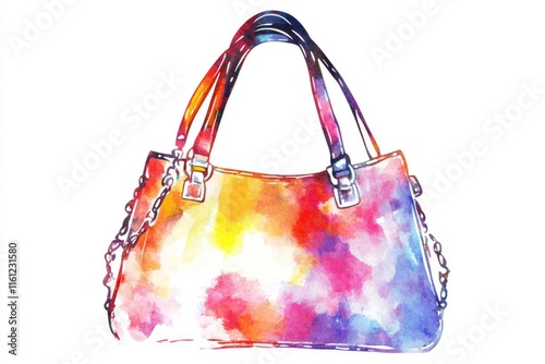 A whimsical watercolor illustration of a purse attached to a chain, perfect for use in editorial or commercial designs