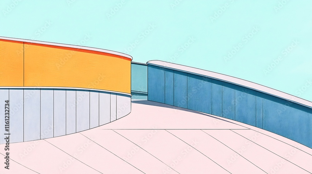 Obraz premium Vibrant Digital Illustration: Geometric Curves Gracefully Meet in Pastel Paradise. AI Generated