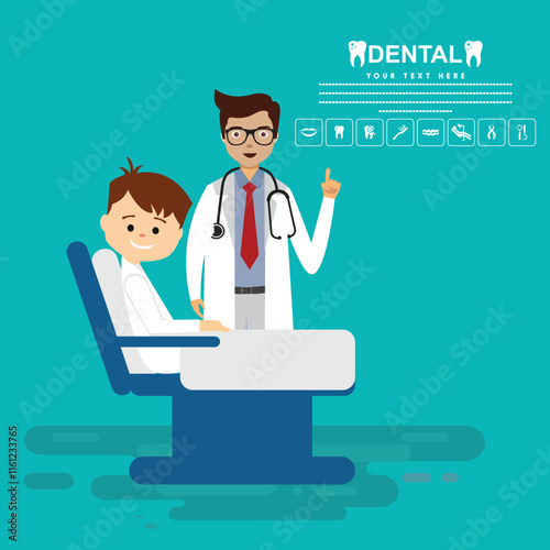 Dental poster colored cartoon design dentist kid icons