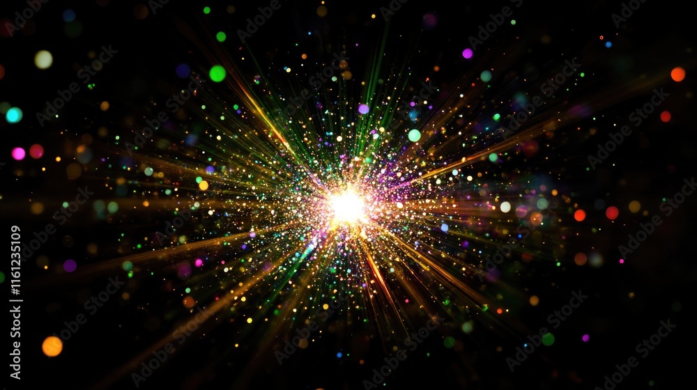 A vibrant display of colored lights on a dark background, ideal for use in event promotions or futuristic concepts A vibrant display of colored lights on a dark background, ideal for use in event promotions or futuristic concepts