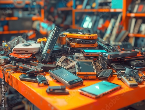 A Pile of Broken Cell Phones, Wires, and Other Electronic Components

 photo