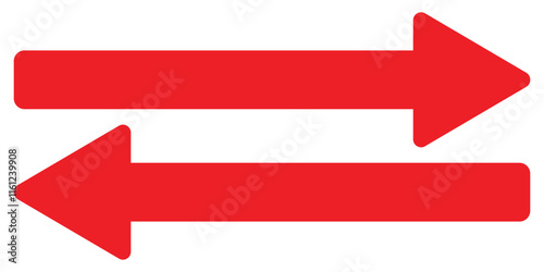 Red long arrow icon isolated on white background. Long arrow vector, icon. Red horizontal arrow. Straight long arrow vector icon. Red arrow icon. Arrow icon isolated.