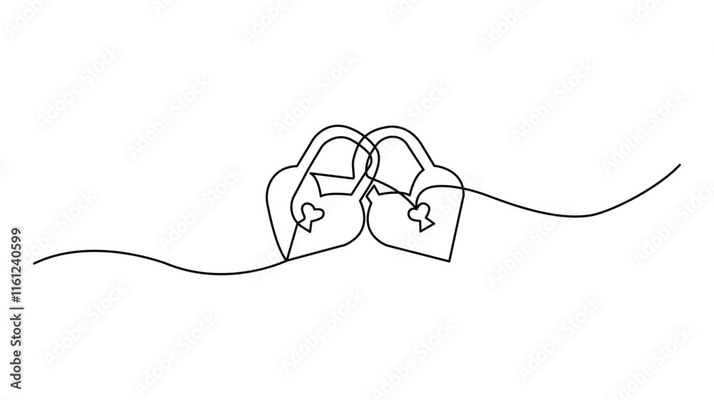 Lock continuous one-line drawing of isolated outline Lock continuous one-line drawing of isolated outline