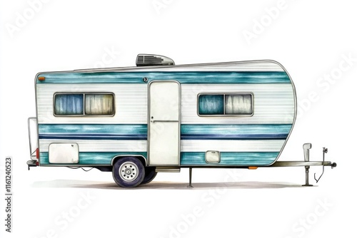 A picture of a trailer with blue and white stripes, suitable for use in transportation or logistics contexts