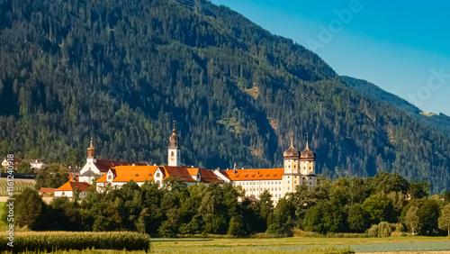 Stift Stams monastery on a sunny summer day at Stams, Imst, Tyrol, Austria photo