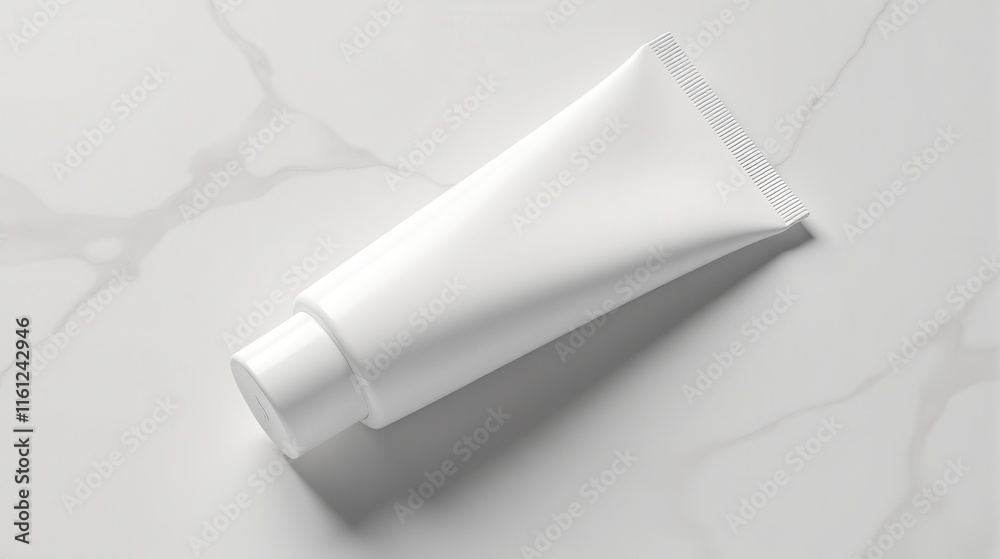 Minimalist white tube on marble background, perfect for showcasing skincare, cosmetic, or personal care products with a clean, elegant aesthetic Minimalist white tube on marble background, perfect for showcasing skincare, cosmetic, or personal care products with a clean, elegant aesthetic