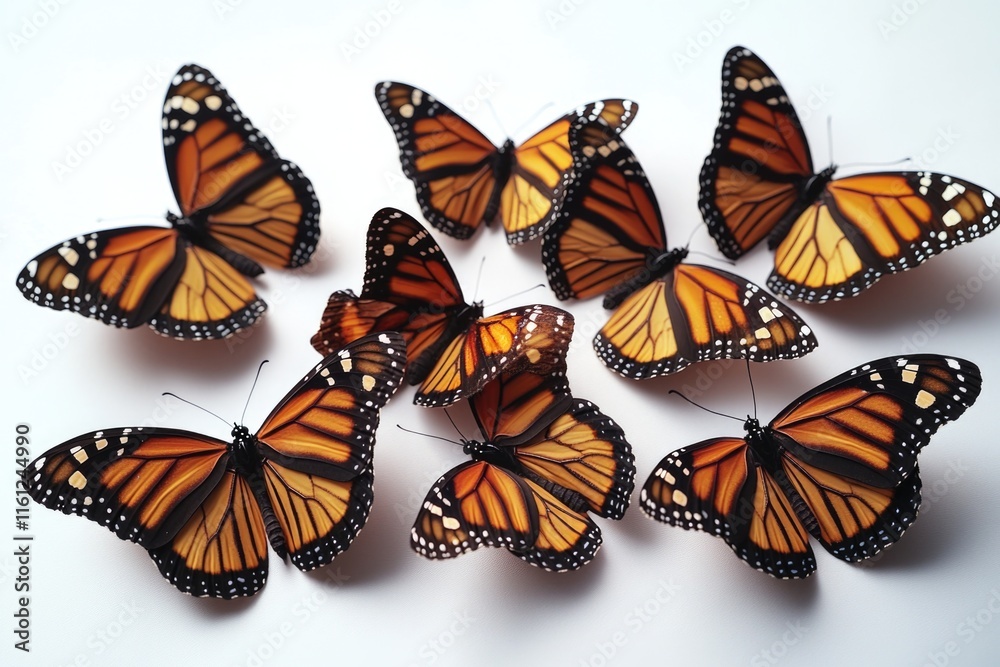 Obraz premium Group of butterflies perched on a white surface, suitable for decoration or illustration