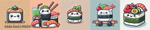 Vector collection of animated sushi from fresh tuna