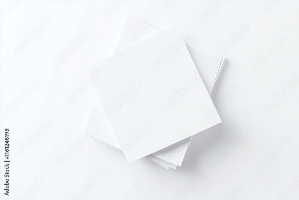 Top-down view of white sheets of paper, stickers on white background, png, no background, transparent background, isolated, mockup Top-down view of white sheets of paper, stickers on white background, png, no background, transparent background, isolated, mockup