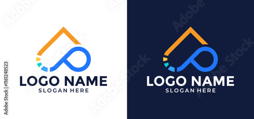 Ace line art vector logo illustration design with the letter P concept.