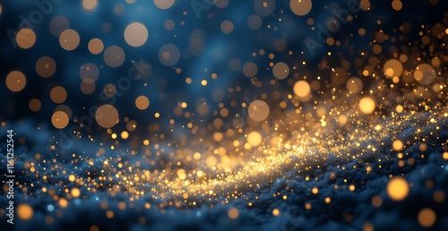 Abstract Dark Blue Background with Gold Particles: Christmas Glow, Golden Bokeh, and Festive Holiday Vibes