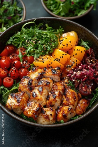A bowl filled with various meats and vegetables, great for snacking or as part of a meal