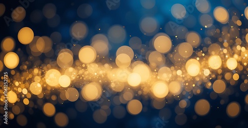 Abstract Dark Blue Background with Gold Particles.